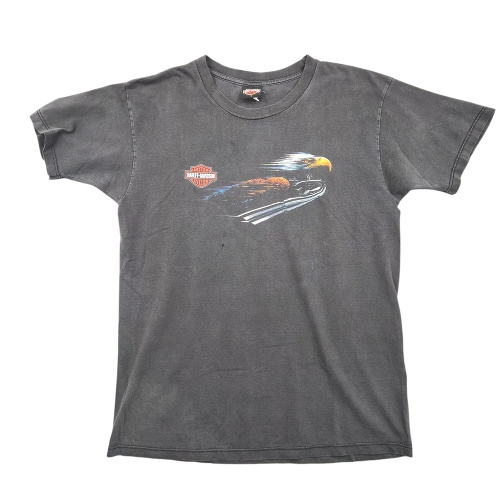 Vintage Harley Davidson T Shirt L Eagle Barnett El Paso Texas Faded Black USA